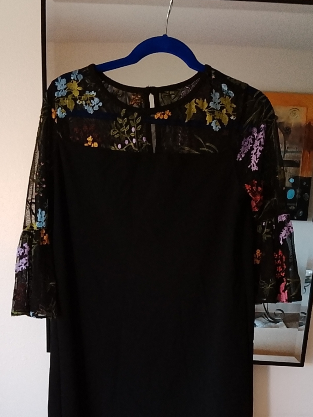 AGB Black Midi Dress with Multicolor Floral Embroidery